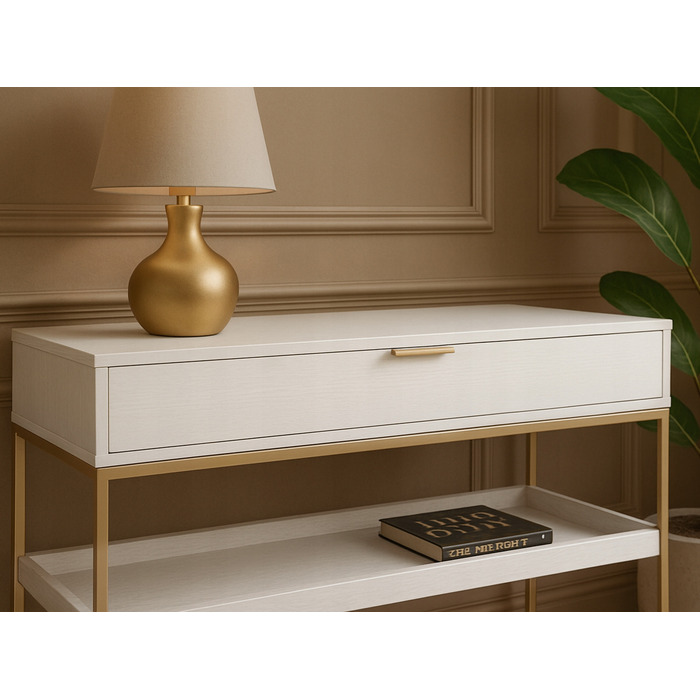 Консоль Mebel-Partner біла, золотиста матова 110 x 76,5 x 35 см