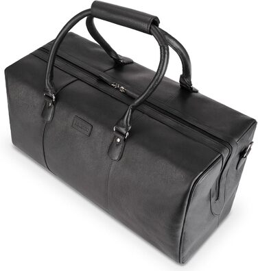 LEABAGS Дорожня сумка з натуральної шкіри 40л, жіноча/чоловіча, преміум, спортивна, для подорожей, ручна поклажа, чорна наппа