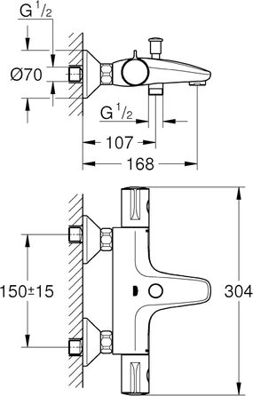 Змішувач для ванни Grohe Grohtherm 800 з термостатом, хром, 34567000 (S-Anschlüsse)