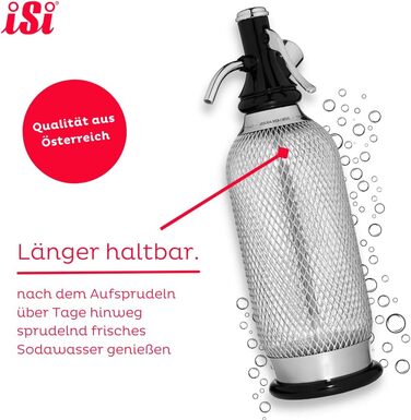 Сифон для газування води iSi Soda Maker Classic Geschenkset, 1 л, нержавіюча сталь, набір із 2 склянок і 10 капсул, барне приладдя для приготування содової води