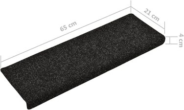 Комплект сходових килимків vidaXL 10 шт, чорні, 65x21x4 см, самоклеючі, голкопробивний фліс, захист для сходів