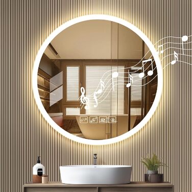 Дзеркало Bellanny LED з підсвічуванням 60 см | Настінне дзеркало для ванної кімнати, дзеркало для макіяжу | Дзеркало для макіяжу з сенсорним вимикачем, 3 кольори світла, регулювання яскравості, проти запотівання, IP44, горизонтальне/вертикальне (Bluetooth