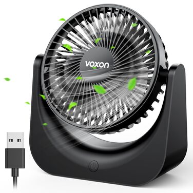 VOXON USB Настільний вентилятор міні з 5 швидкостями, тихий USB-вентилятор з кабелем 1.5м для офісу, дому, спальні, чорний