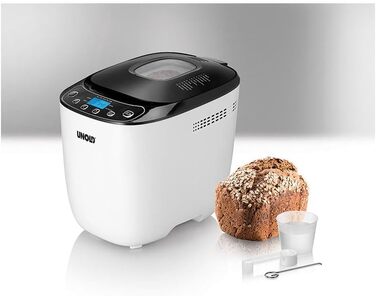 Хлібопічка Unold 68010 Backmeister Design, до 1 кг, 550 Вт, BPA-free, 12 програм, LCD, чорна-біла, термостійкий корпус