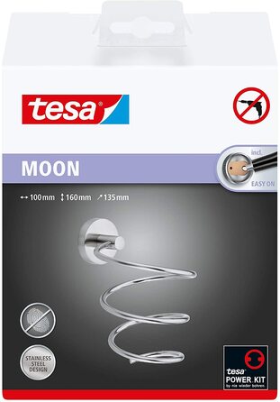 Держатель для фена tesa MOON, хромований, спіральний, настінний, без свердління, з клейким кріпленням, 100x160x135 мм