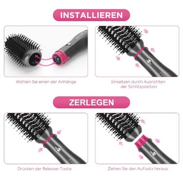 Фен-щітка 4-в-1 PARWIN PRO BEAUTY, 1000 Вт, іонна, професійна, насадки для сушки, випрямлення, об'єму та стайлінгу, сіра