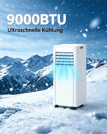 Мобільний кондиціонер Electactic 9000 BTU 3-в-1: з відведенням повітря, вентилятор, осушувач, пульт, таймер 24 год, білий