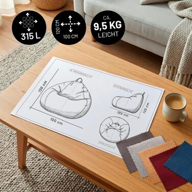 Мішок-крісло Lumaland Comfort Line 80x90x50 см, сірий | Пуф-крісло з EPS-гранулами для дітей та дорослих, 185 л