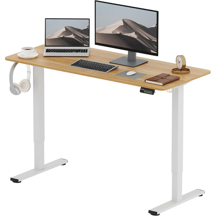 Електричний стіл SANODESK 110x60 см, регульований по висоті, ергономічний стоячо-сидячий комп'ютерний стіл з пам'яттю, колір клен