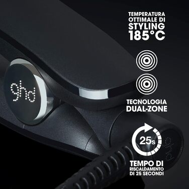 ghd Gold Професійний випрямляч для волосся, 185°C, двозонна технологія, чорний, для вирівнювання, завивки та хвиль, нова упаковка