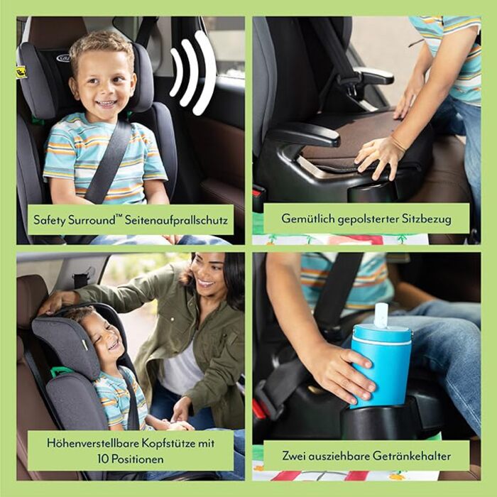 Автокрісло Graco Junior Maxi i-Size R129 (100-150 см), 3.5-12 років, чорний Midnight, з підсклянником, регульовані підлокітники та підголівник