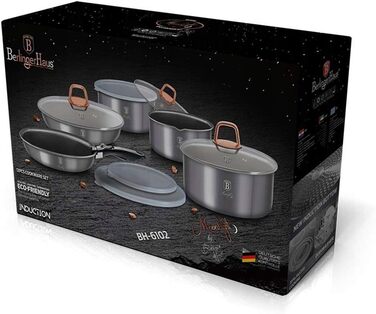 Набір посуду з нержавіючої сталі Berlinger Haus Moonlight Edition, 12 предметів, сірий, серія BH/6102, металевий дизайн 18/8