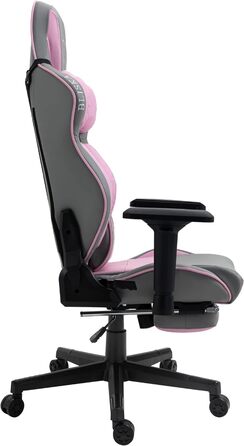 Ігрове крісло TRISENS з підставкою для ніг та ергономічними 4D-підлокітниками, спортивний дизайн, з регульованою подушкою для спини, офісне крісло, колір: світло-сірий/рожевий