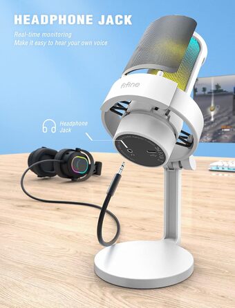 USB мікрофон FIFINE для ПК, ігровий, для стрімінгу, подкастів та студії, з RGB підсвіткою, кнопкою вимкнення звуку, роз'ємом для навушників і поп-фільтром, сумісний з PS4, PS5, Mac