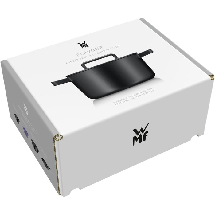 Жаровня WMF Flavour 24 см з чавуну, емальована, для індукції, чорна, з кришкою з конденсаційними виступами, сучасний дизайн