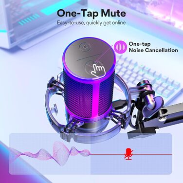 MAONO ігровий USB конденсаторний мікрофон з шумозаглушенням, RGB підсвічуванням для стрімінгу, подкастів, YouTube, Discord, Plug and Play, для ПК, Mac, PS4, PS5, DGM20S Black Crystal