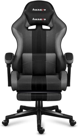 Ігрове крісло Huzaro Force 4.7, до 140 кг, сіра сітка, з підлокітниками, підставкою для ніг, подушками для шиї та попереку, офісне комп'ютерне крісло