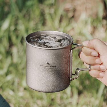 iBasingo Titan Becher - туристичний посуд, термокружка, чашка для кемпінгу з кришкою та складним ручками, 200-750 мл (Ti3024d-420ml)