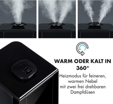 Зволожувач повітря Klarstein VapoAir Opal з іонізатором, аромадифузором, 5 л, 300 мл/год, LED-підсвітка, таймер, автозупинка, сенсорне управління, пульт, чорний-антрацит