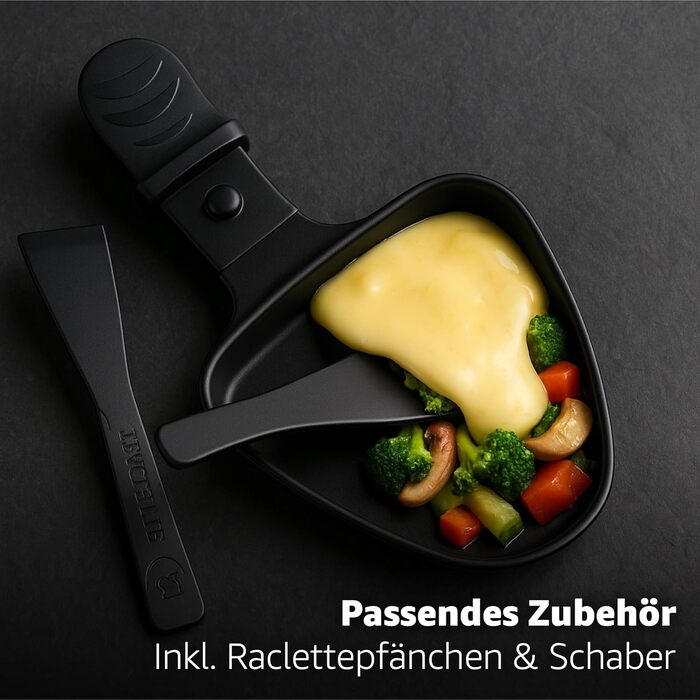 Набір для раклету 8er Raclette - гриль для столу з антипригарними сковорідками та скребками, гранітна та антипригарна плити (набір для фондю)