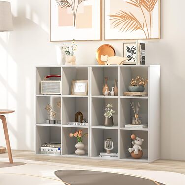 Книжкова шафа COSTWAY з 3 дверцятами і 6 полицями, біла, 60x29x90 см, стелаж для вітальні, спальні, офісу
