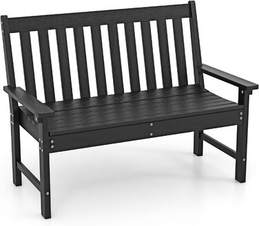 Садова лава COSTWAY з HDPE, всепогодна, чорна, для 2-3 осіб, до 320 кг, для саду, балкона та тераси, 132x65x91 см