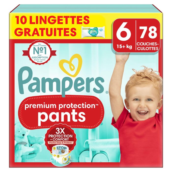 Підгузки-трусики Pampers Premium Protection розмір 6 (13-19 кг), 78 шт + 10 вологих серветок Aqua Baby