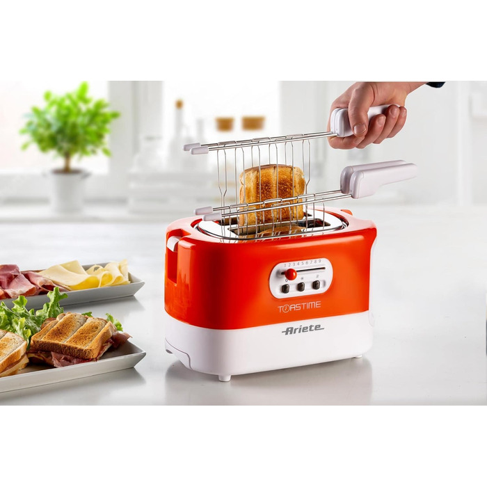 Тостер Ariete 159 Toasttime, 2 скибки, 700 Вт, 9 режимів, біло-оранжевий