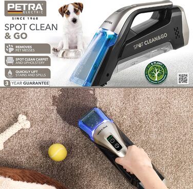 Портативний акумуляторний пилосос Petra PF01624VDE, 7,4В, для вологого та сухого прибирання, резервуар 110 мл, для видалення плям і шерсті тварин