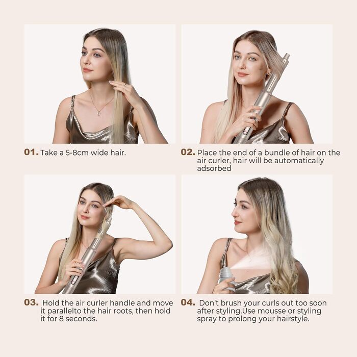 UKLISS Airstyler Pro 7 в 1: Фен-щітка з дифузором, 1400 Вт, 110 000 об/хв, професійний стайлер для сушіння, завивки та випрямлення волосся (Золотий)