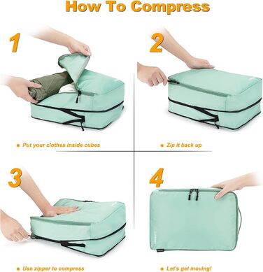 Набір органайзерів для валізи Packing Cubes, дорожні сумки-пакувальники з косметичкою, 8 предметів, зелений