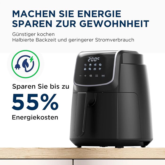 Фритюрниця Midea Air Fryer 4L XL з LED-дисплеєм, 8 програм, HeatXpress, 35-200°C, для запікання, грилю, розморожування, 41 рецепт, 90% менше олії, посудомийна безпека
