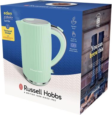 Електричний чайник Russell Hobbs Eden 27362-70, 1.7 л, 2400 Вт, колір фісташковий, нержавіюча сталь, з фільтром від накипу та індикатором рівня води