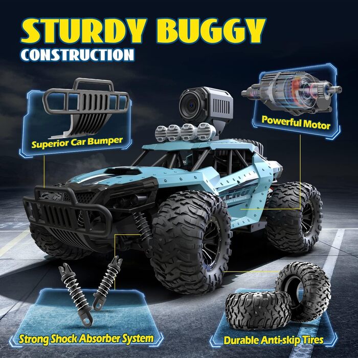 RC Truck DEERC 1:16 з камерою 1080P, WiFi, 2 акумулятори, 60 хв роботи, позашляховик для дітей та дорослих (36W)