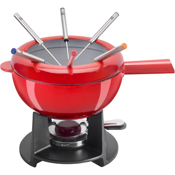 Набір для фондю Zwilling 40201-002 Cherry Emaille: Чавунна пательня, 6 виделок з нержавіючої сталі, для сиру та шоколаду, для всіх типів плит