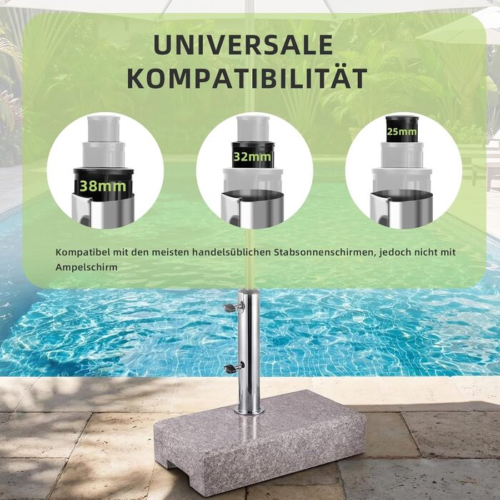 Підставка для парасольки Sunula Granit для балкона та саду, 25 кг, граніт, сталь, діаметр 22-38 мм