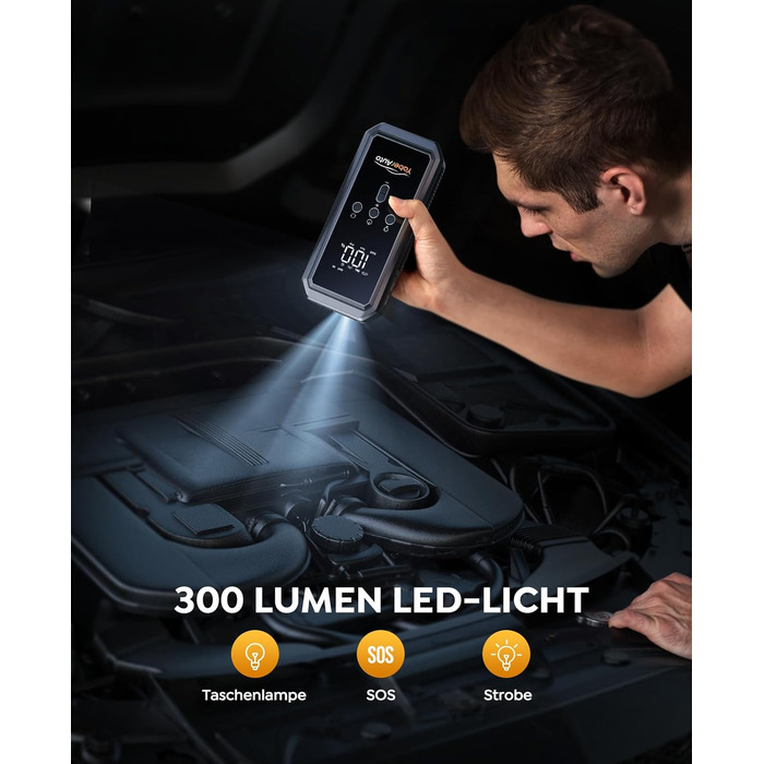 Портативний пусковий пристрій YaberAuto YA70 з компресором 150 PSI, Powerbank 21800mAh, ліхтарик 300 Lumen, LCD екран