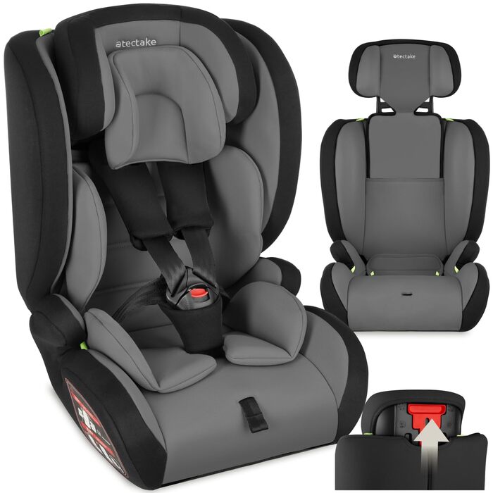 Автокрісло Tectake з 5-точковим ременем, i-Size, бічний захист, для дітей 76-150 см (до 36 кг), бустер, темно-сірий/чорний
