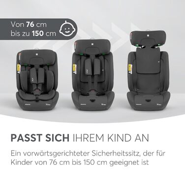 Автокрісло KikkaBoo i-Size i-FLIT 9-36 кг ISOFIX, Група 1/2/3, 15 міс. - 12 років, SPS, Top Tether, регульована підголовник, темно-сірий
