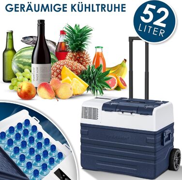 Автомобільний компресорний холодильник KESSER® 42л з Wi-Fi, 12/24/230V, до -20°C, з колесами та телескопічною ручкою для кемпінгу, фургону, вантажівки, човна + 2 акумулятори холоду (синій)