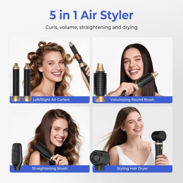 UMIGA Airstyler 5 в 1: Фен-щітка, кругла щітка, плойка та випрямляч для волосся 1000 Вт, 3 режими нагріву, рожево-чорний