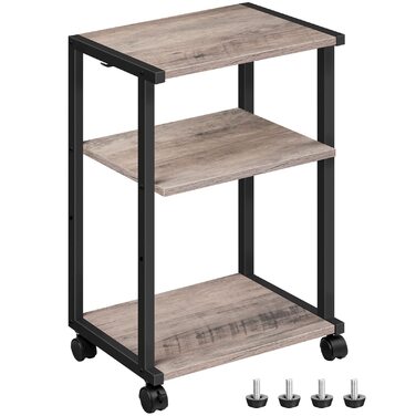 HOOBRO Стіл для принтера з 3 ящиками, регульована висота, на колесах, 42 x 28 x 64 см, для офісу, сканера, копіювального апарату, принтера