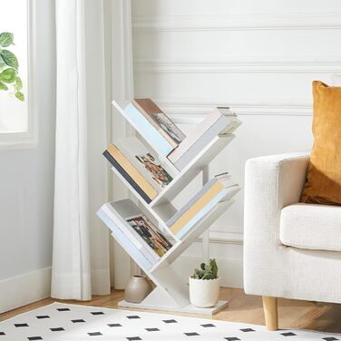 Книжкова полиця HOOBRO, біла, 4-рівнева, підлогова, у формі дерева, для зберігання книг і CD, для домашнього офісу та вітальні, міцна, 34x20x71 см