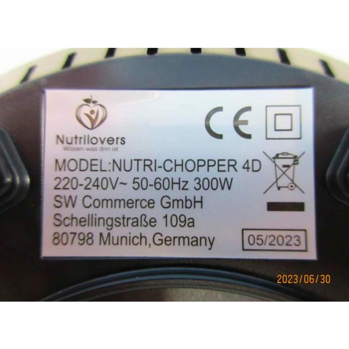 Електричний подрібнювач NUTRI-CHOPPER 4D з авто-ножем, BPA-free, німецький, універсальний кухонний процесор для овочів, м'яса, горіхів, песто