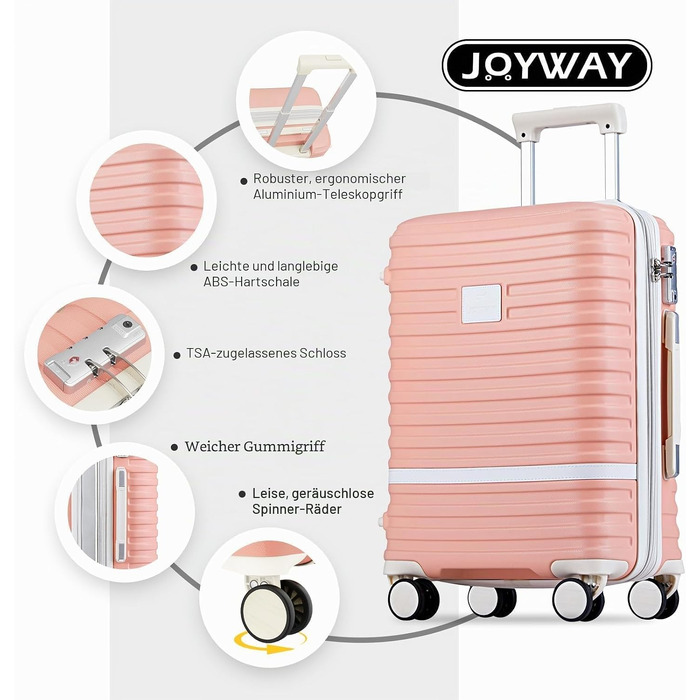 Набір дорожніх валіз Joyway з ABS-пластику, розширюваний чомодан-тролей з TSA-замком та 4 колесами, комплект з дорожньою сумкою та косметичкою, Зелений