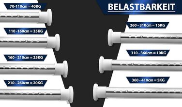Штанга для душу без свердління 160-210 см, Ø 32 мм, штанга для завіс з кріпленнями - клямки, для ванної кімнати, кухні та міжкімнатних перегородок (210-260 см, нержавіюча сталь срібна)