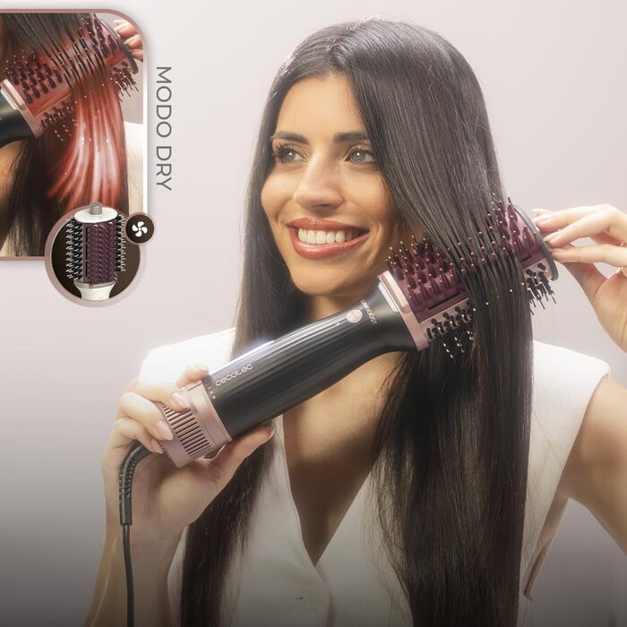 Фен-щітка Cecotec Air DryBold Essential з іонізацією, 1200 Вт, для сушіння, випрямлення та надання об'єму, 3 режими, контрольована температура, для вологого та сухого волосся, перламутровий