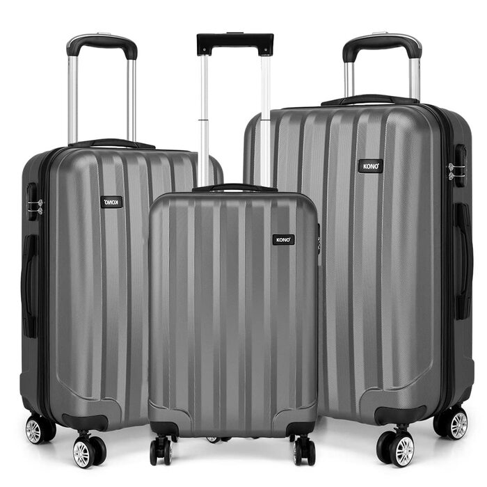 Набір валіз KONO Hartschale Trolley 3шт (Сірий, Рожевий) з 4 колесами для подорожей