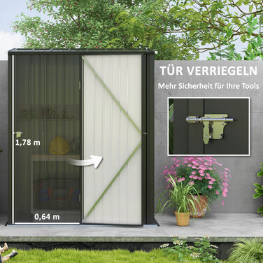 Outsunny Garden Shed 1,34 м² Садова шафа, що закривається, з моноскатним дахом з оцинкованої сталі, 161,5x94,5x196 см, чорний