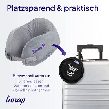 Ортопедична подушка для шиї Lunap, надувна з піною Memory Foam, для подорожей літаком, автомобілем, для дорослих, сіра, розмір Big M